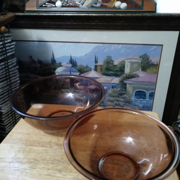🍜2 Pyrex Set Amber Nesting Mixing Bowl🇺🇸🍲12"+10",Nice Vintage,A Nice Gift.🎁 - Picture 3 of 14